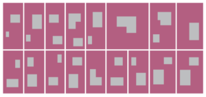 Graphic showing a community from above. Pink shows the space between each home.