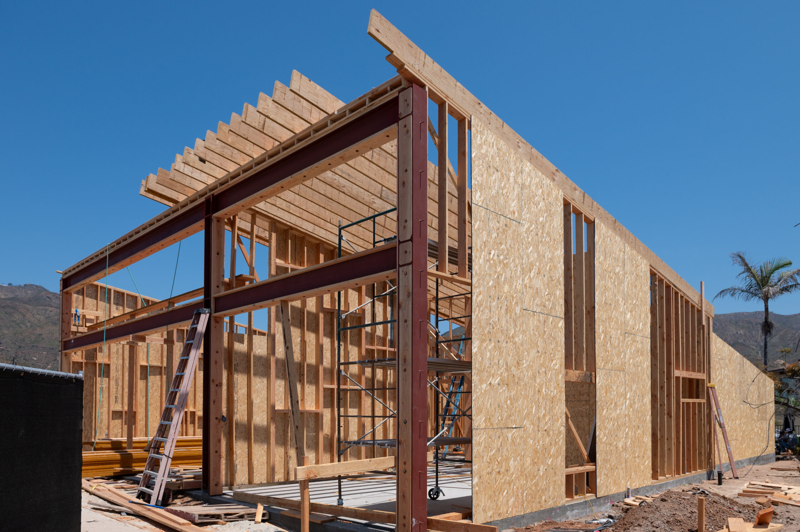 House being rebuilt showing the frame foundation