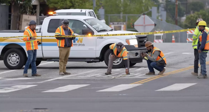 LA County Public Works responds to an oil spill in East Los Angeles.